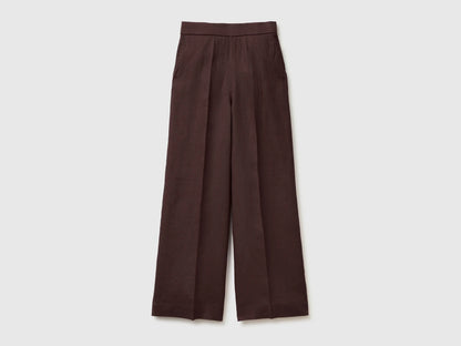 Benetton Brown Women Palazzo Trousers in Pure Linen SKU: 4AGHDF08K_33T Image 01