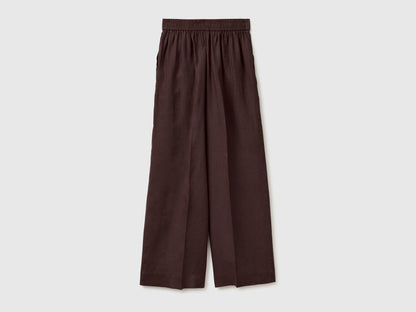 Benetton Brown Women Palazzo Trousers in Pure Linen SKU: 4AGHDF08K_33T Image 02