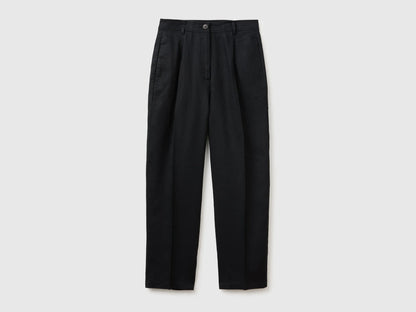Benetton Black Women 100% Linen Straight Trousers SKU: 4AGHDF0AY_100 Image 01