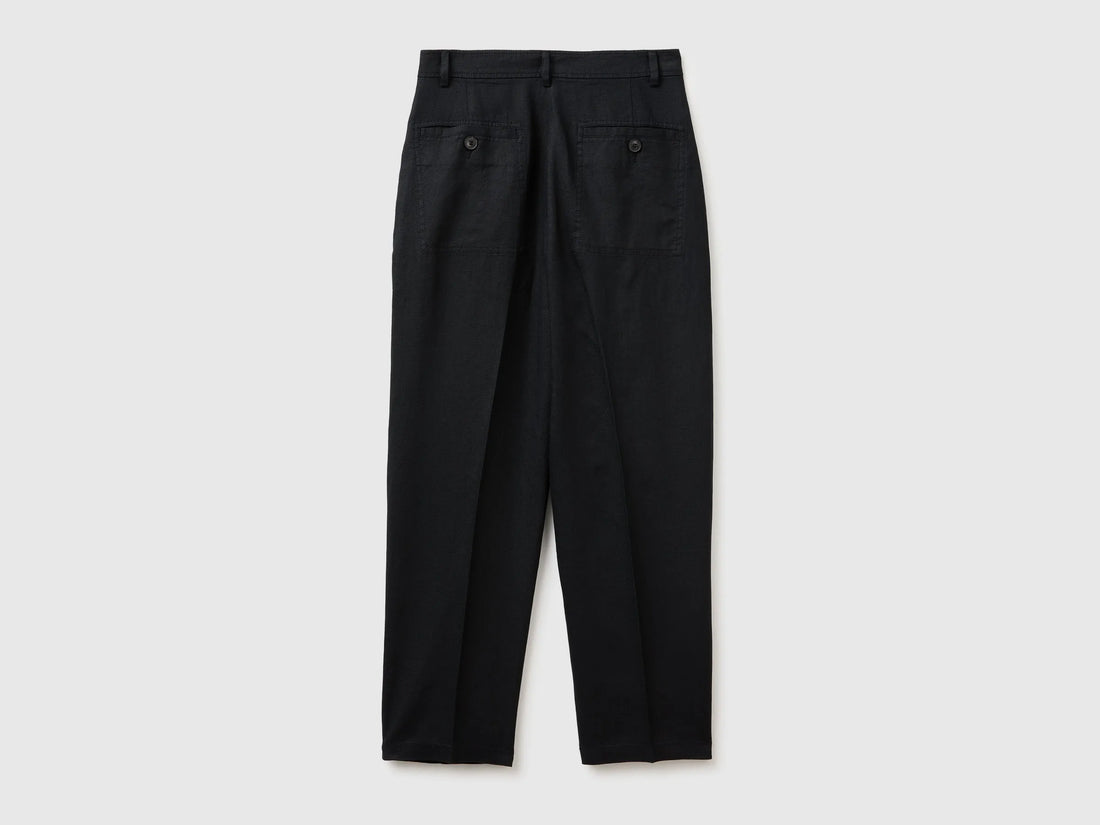 Benetton Black Women 100% Linen Straight Trousers SKU: 4AGHDF0AY_100 Image 02