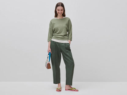 Benetton Green Women 100% Linen Straight Trousers SKU: 4AGHDF0AY_20W Image 01