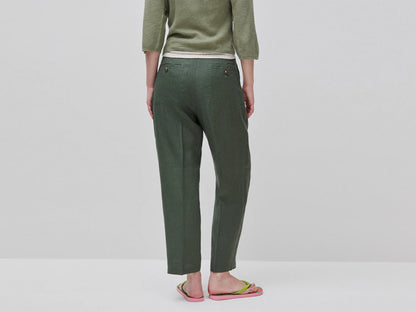 Benetton Green Women 100% Linen Straight Trousers SKU: 4AGHDF0AY_20W Image 03