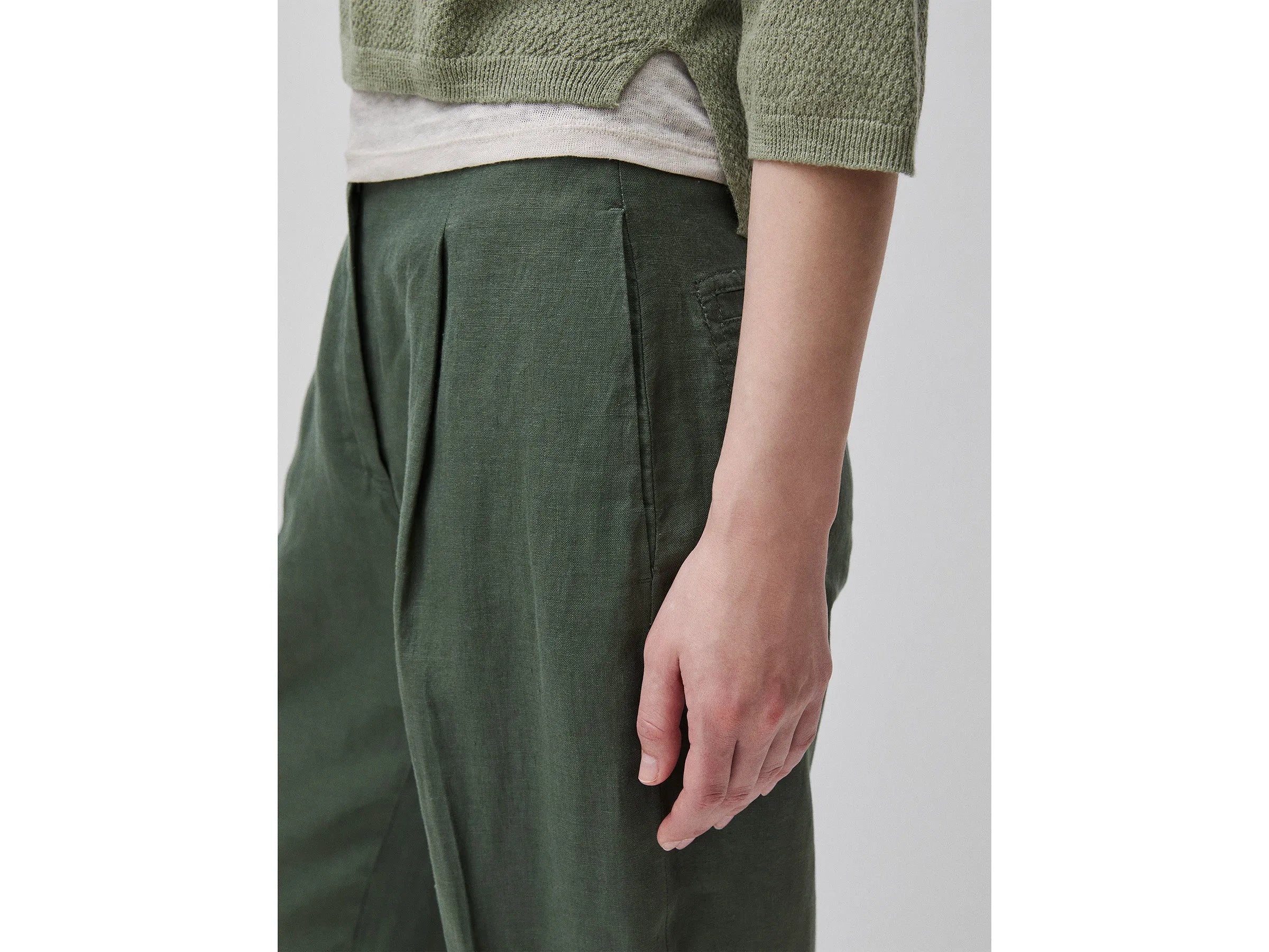 Benetton Green Women 100% Linen Straight Trousers SKU: 4AGHDF0AY_20W Image 04