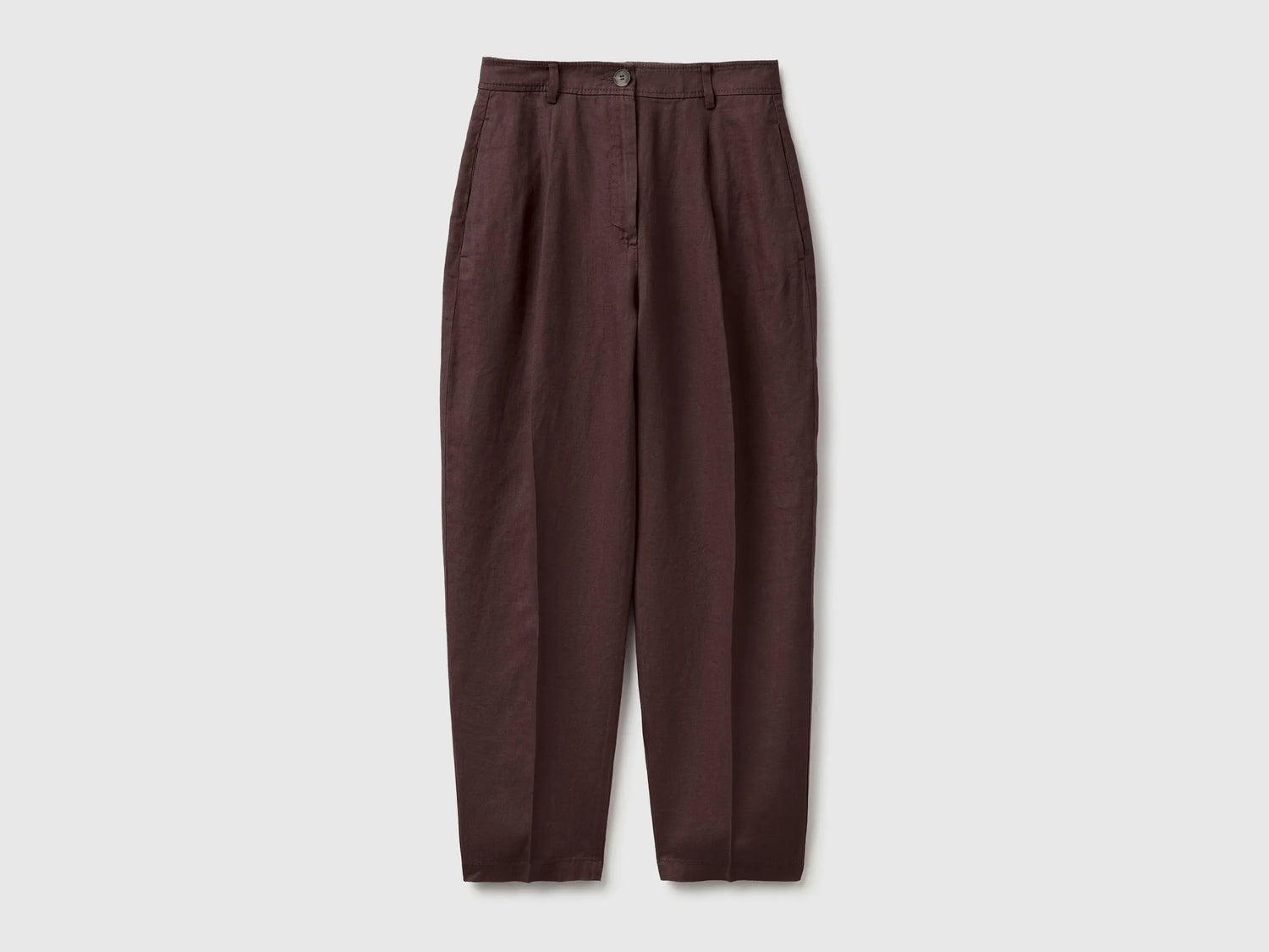 Benetton Brown Women 100% Linen Straight Trousers SKU: 4AGHDF0AY_33T Image 01