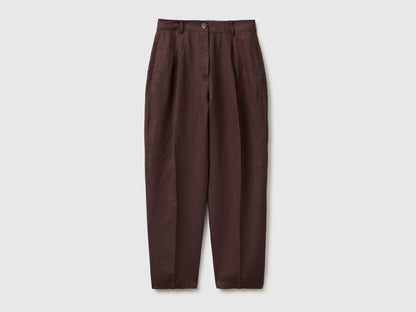 Benetton Brown Women 100% Linen Straight Trousers SKU: 4AGHDF0AY_33T Image 01