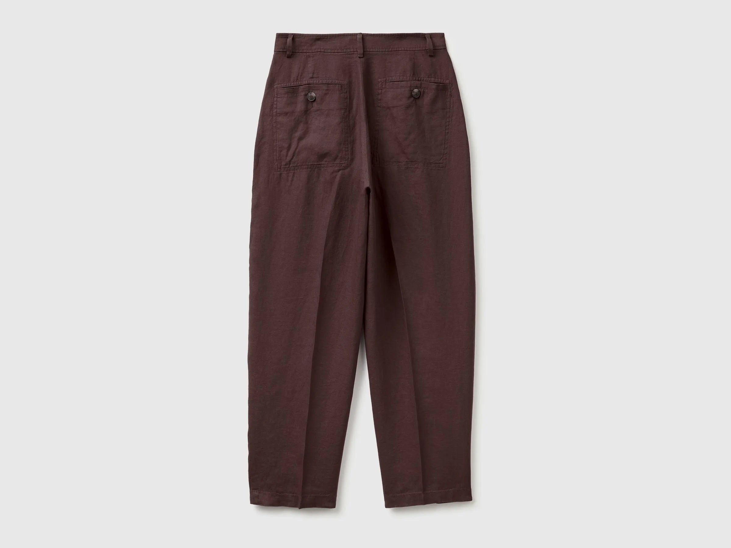 Benetton Brown Women 100% Linen Straight Trousers SKU: 4AGHDF0AY_33T Image 02