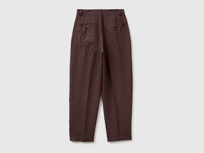 Benetton Brown Women 100% Linen Straight Trousers SKU: 4AGHDF0AY_33T Image 02