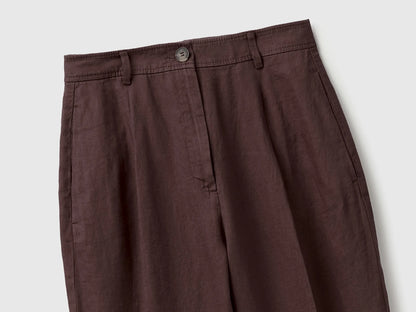 Benetton Brown Women 100% Linen Straight Trousers SKU: 4AGHDF0AY_33T Image 03