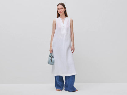 Benetton White Women Long Dress 100% Linen SKU: 4AGHDV0CD_101 Image 01