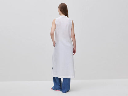 Benetton White Women Long Dress 100% Linen SKU: 4AGHDV0CD_101 Image 03
