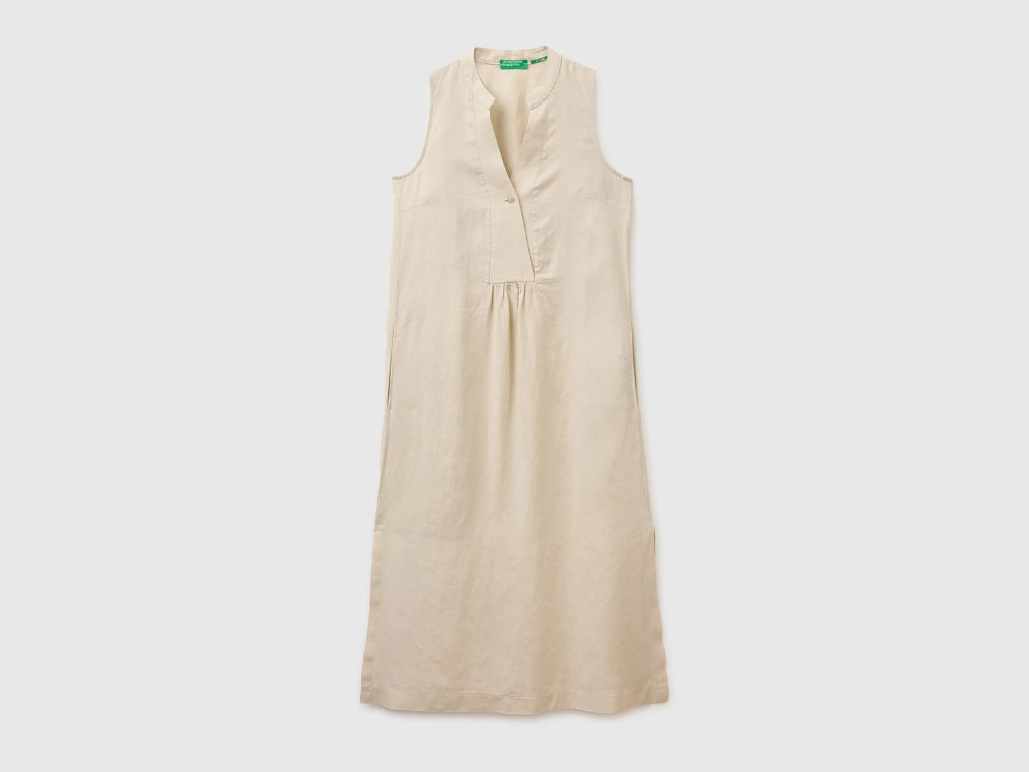 Benetton Beige Women Long Dress 100% Linen SKU: 4AGHDV0CD_152 Image 01