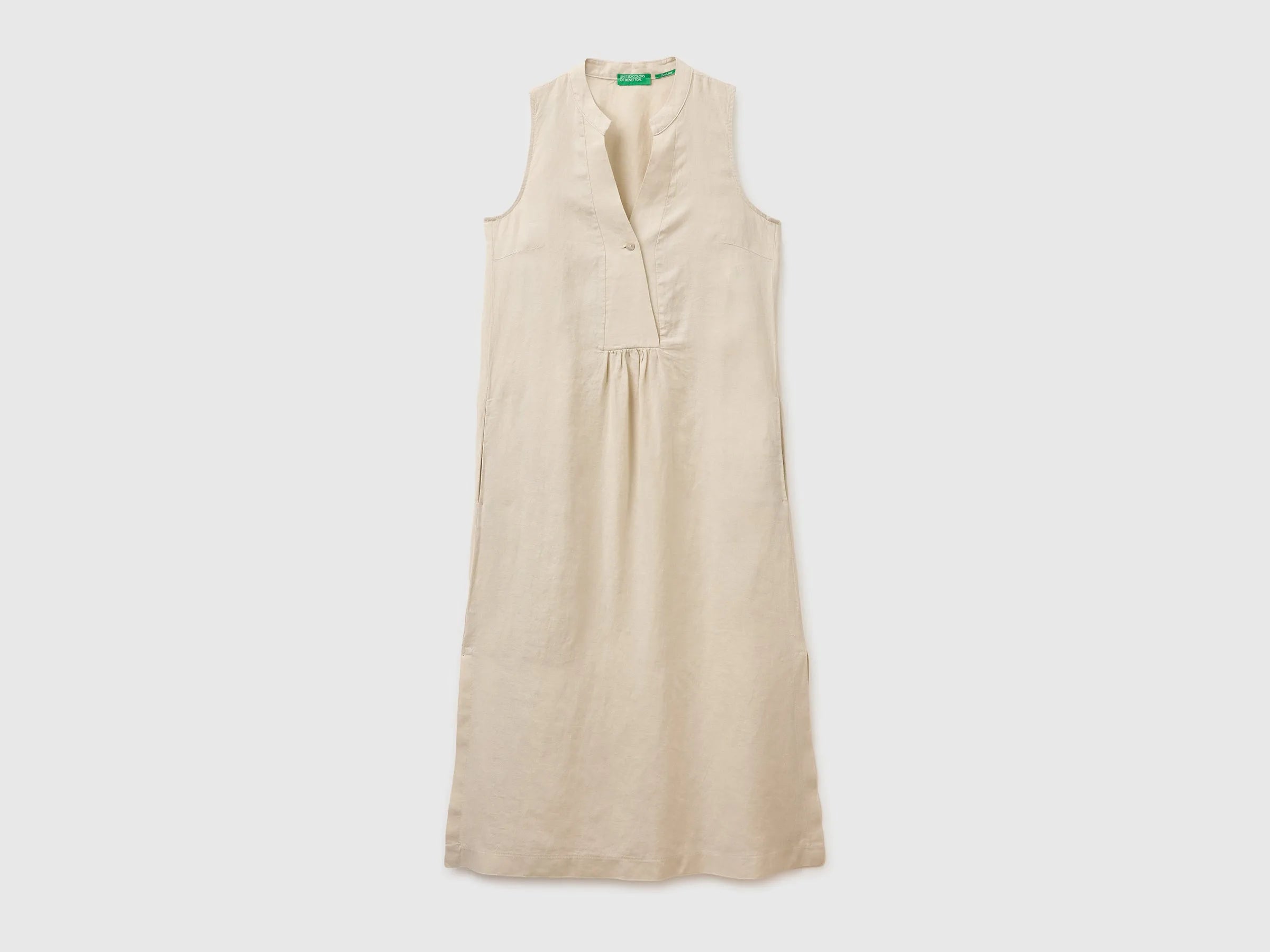 Benetton Beige Women Long Dress 100% Linen SKU: 4AGHDV0CD_152 Image 01