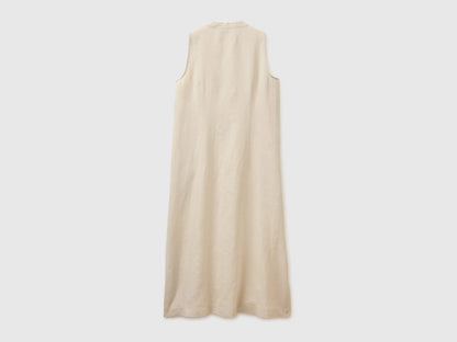 Benetton Beige Women Long Dress 100% Linen SKU: 4AGHDV0CD_152 Image 02