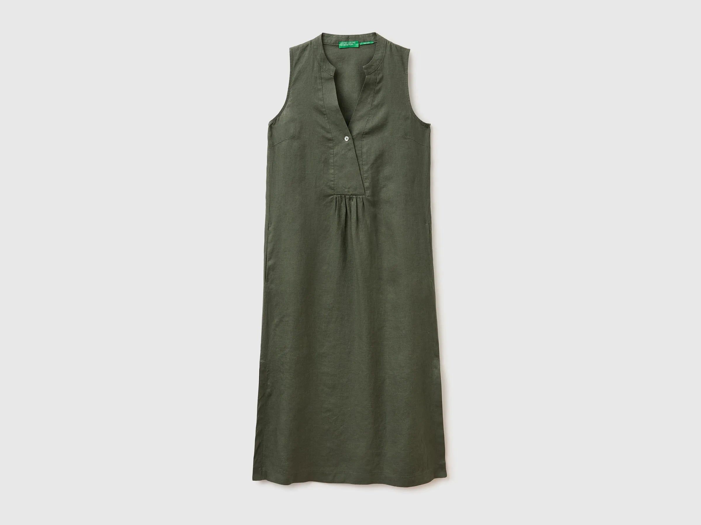 Benetton Military green Women Long Dress 100% Linen SKU: 4AGHDV0CD_20W Image 01