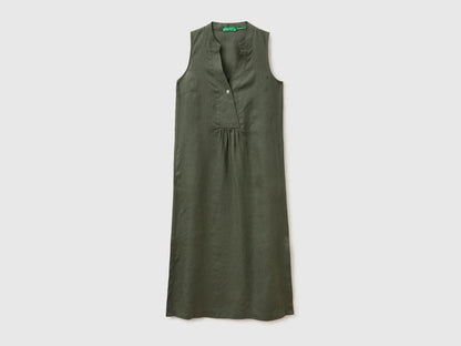 Benetton Military green Women Long Dress 100% Linen SKU: 4AGHDV0CD_20W Image 01