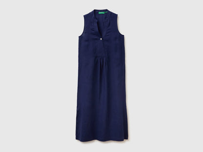 Benetton Dark blue Women Long Dress 100% Linen SKU: 4AGHDV0CD_252 Image 01