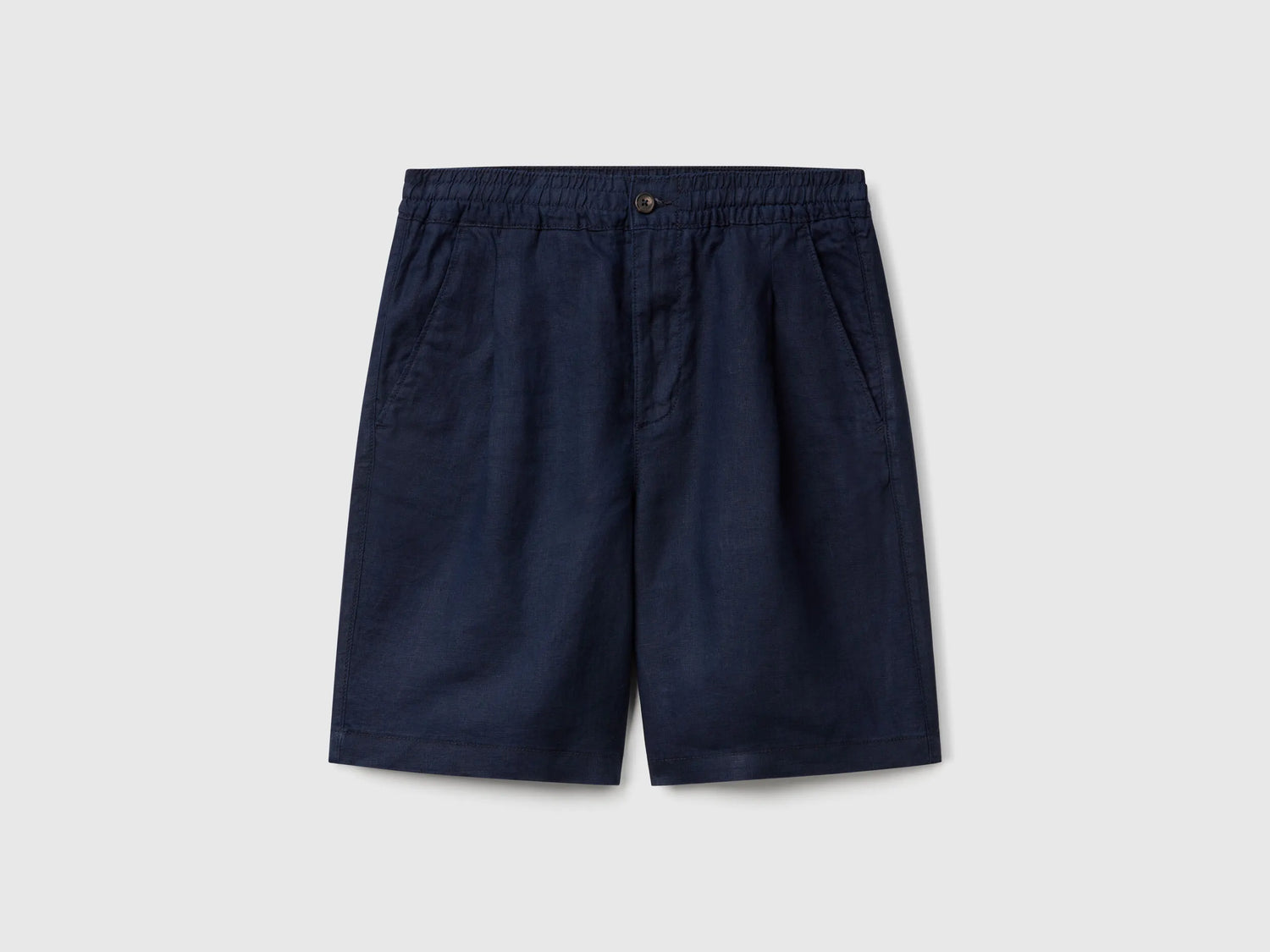 Benetton Dark Blue Men Bermuda Shorts with Drawstring in Pure Linen SKU: 4AGHU900Z_016 Image 01