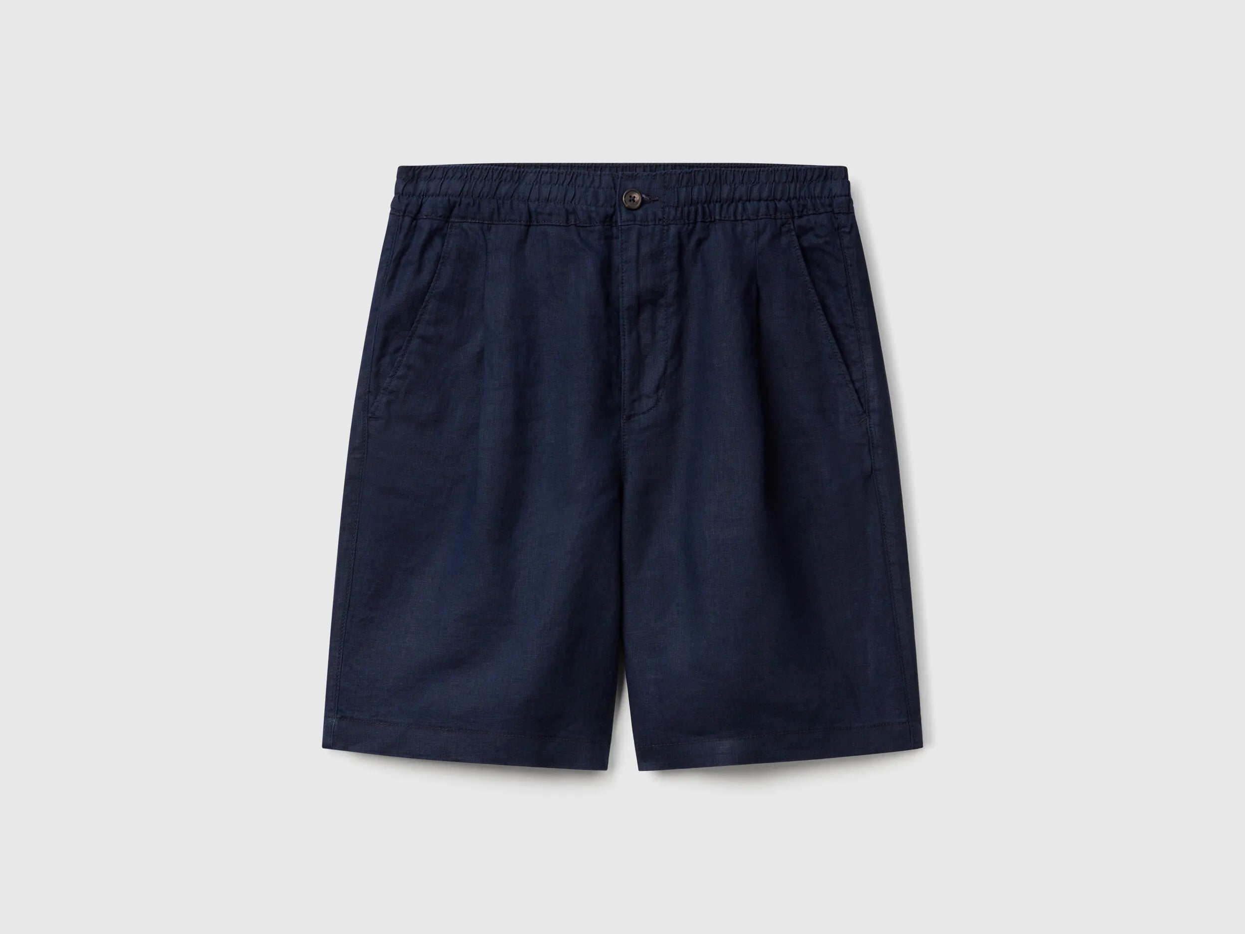 Benetton Dark Blue Men Bermuda Shorts with Drawstring in Pure Linen SKU: 4AGHU900Z_016 Image 01