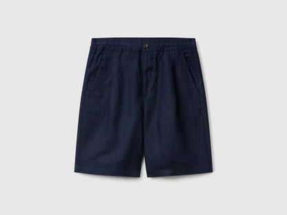 Benetton Dark Blue Men Bermuda Shorts with Drawstring in Pure Linen SKU: 4AGHU900Z_016 Image 01