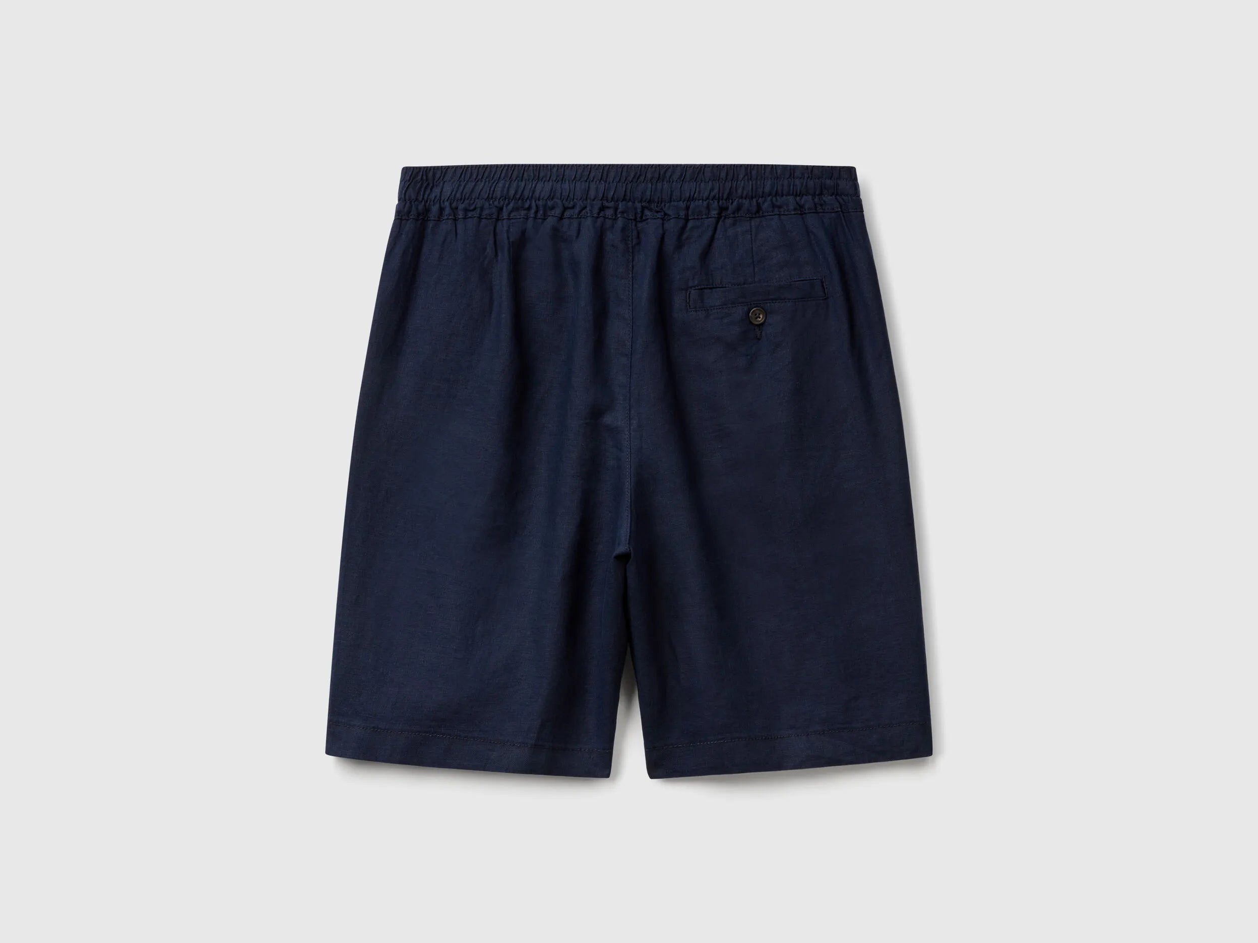 Benetton Dark Blue Men Bermuda Shorts with Drawstring in Pure Linen SKU: 4AGHU900Z_016 Image 02