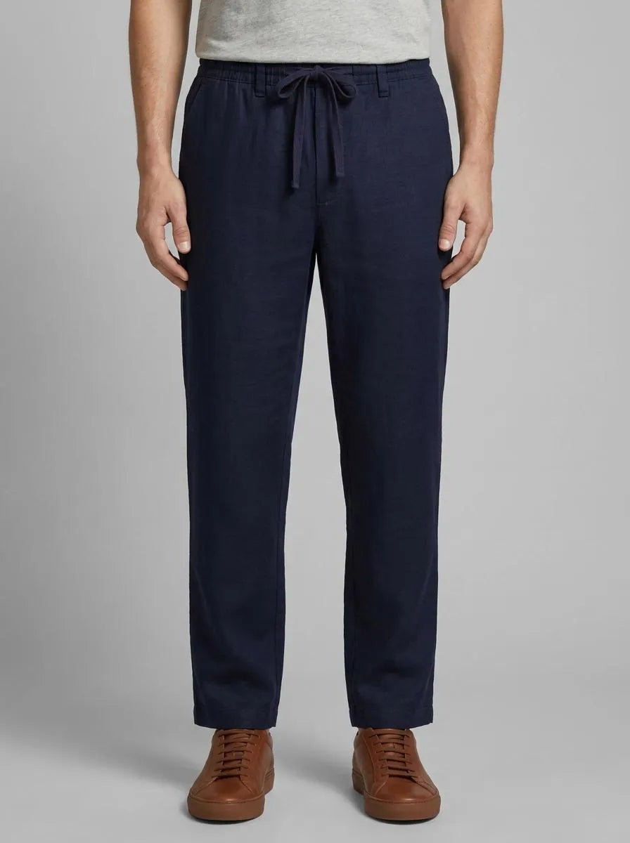 Benetton Dark Blue Men Trousers in Pure Linen with Drawstring SKU: 4AGHUF00M_016 Image 00