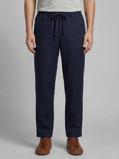 Benetton Dark Blue Men Trousers in Pure Linen with Drawstring SKU: 4AGHUF00M_016 Image 00