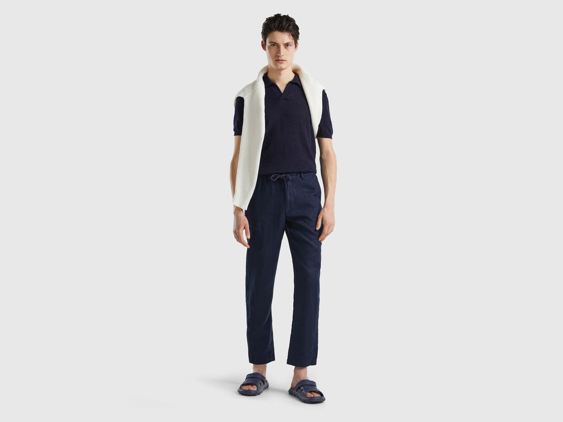 Benetton_Trousers in Pure Linen with Drawstring_4AGHUF00M_016_01