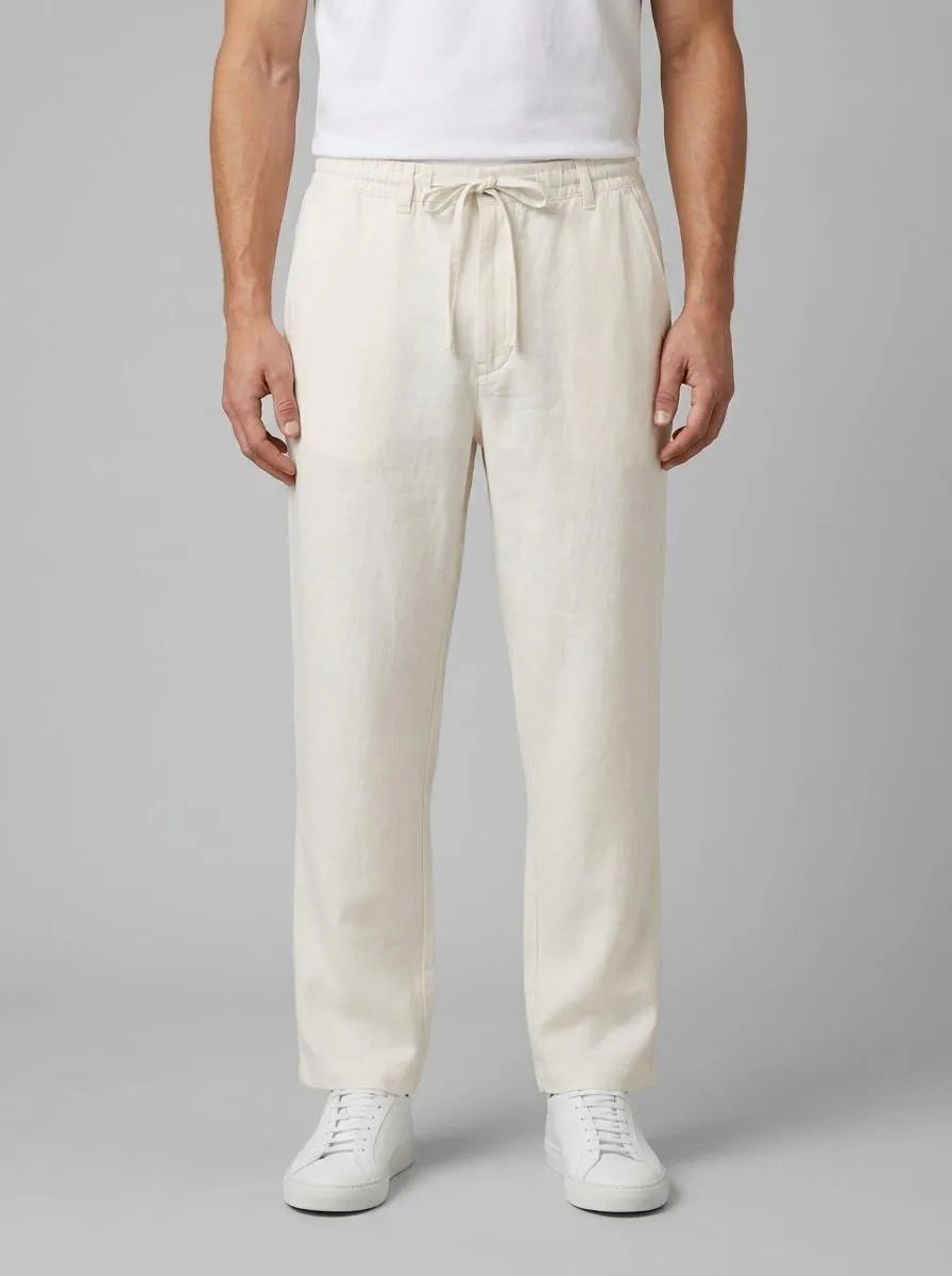 Benetton Creamy White Men Trousers in Pure Linen with Drawstring SKU: 4AGHUF00M_074 Image 00