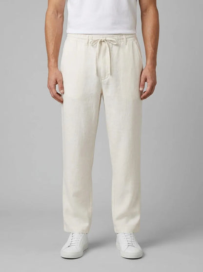 Benetton Creamy White Men Trousers in Pure Linen with Drawstring SKU: 4AGHUF00M_074 Image 00