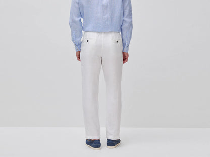 Benetton Creamy White Men Trousers in Pure Linen with Drawstring SKU: 4AGHUF00M_074 Image 02