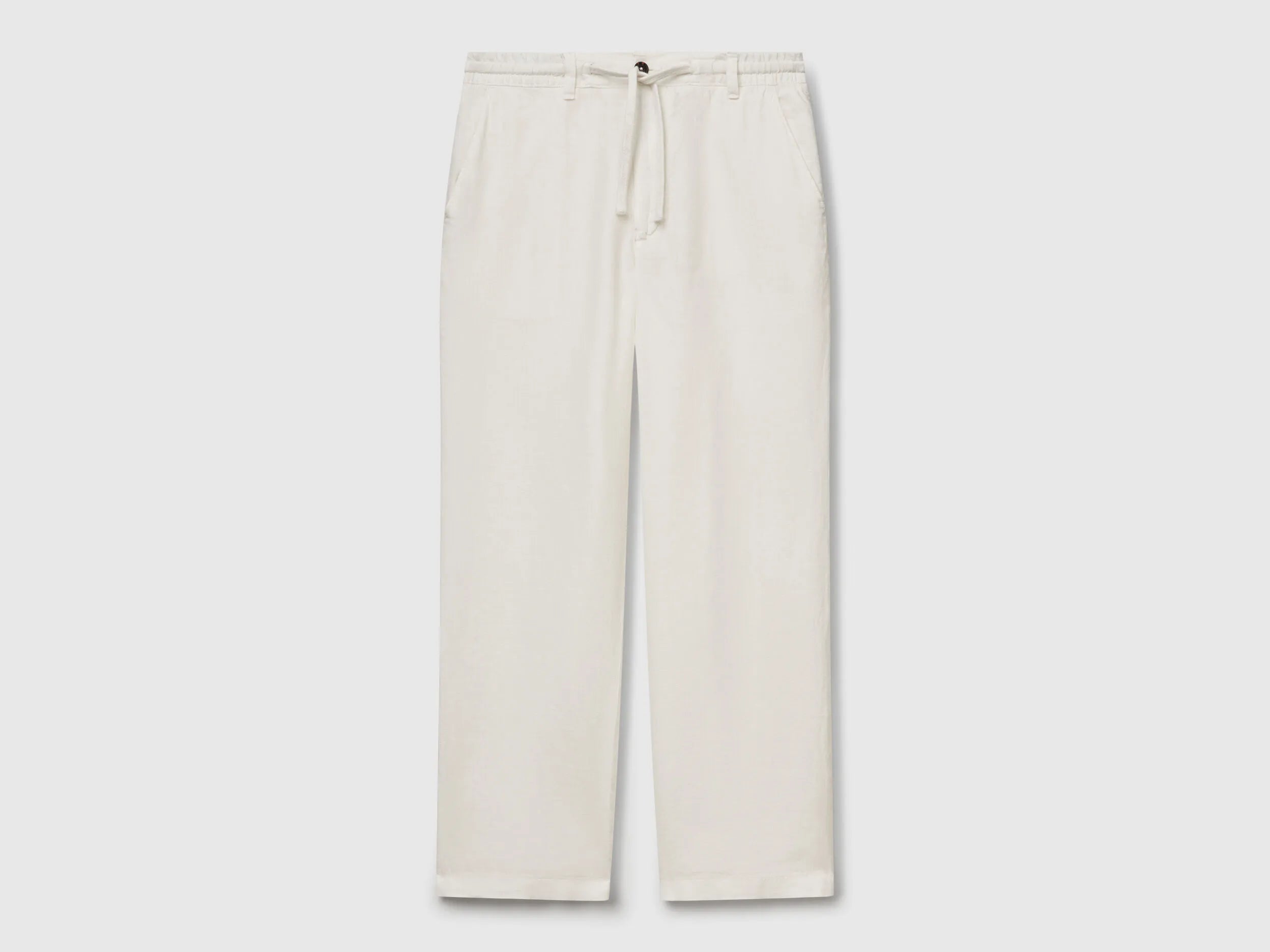 Benetton Creamy White Men Trousers in Pure Linen with Drawstring SKU: 4AGHUF00M_074 Image 05