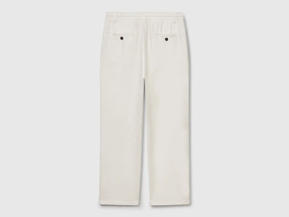 Benetton Creamy White Men Trousers in Pure Linen with Drawstring SKU: 4AGHUF00M_074 Image 06