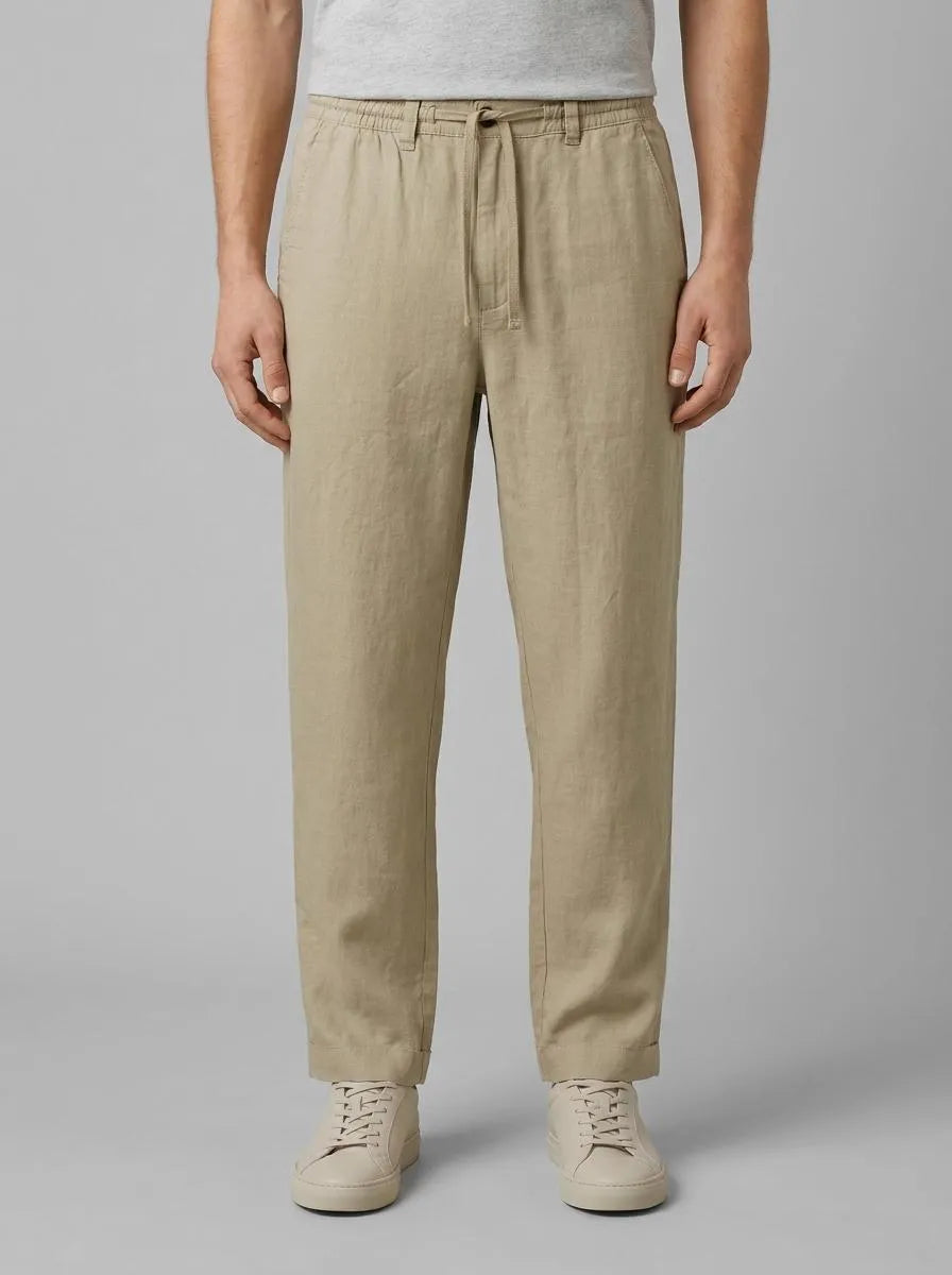 Benetton Light Green Men Pure Linen Drawstring Trousers SKU: 4AGHUF00M_0W9 Image 00