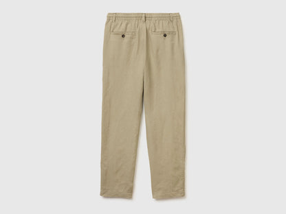 Benetton Light Green Men Pure Linen Drawstring Trousers SKU: 4AGHUF00M_0W9 Image 02