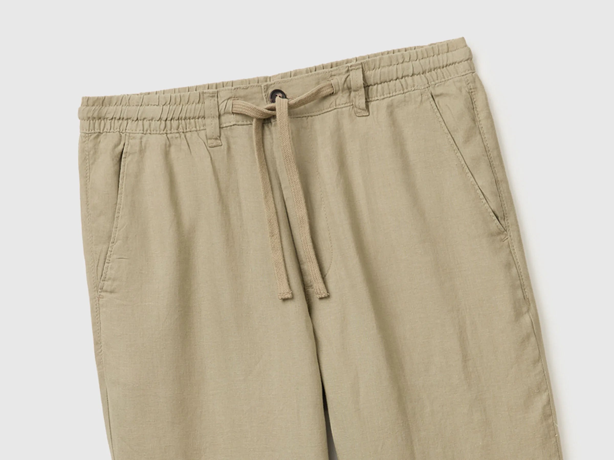 Benetton Light Green Men Pure Linen Drawstring Trousers SKU: 4AGHUF00M_0W9 Image 03