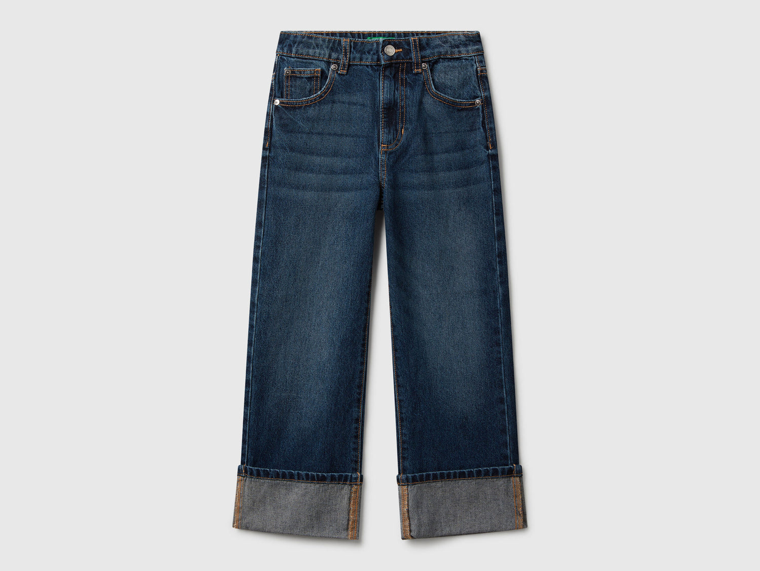 Benetton_Blue_Straight Jeans with Cuffs_4AW7CE049_901_01