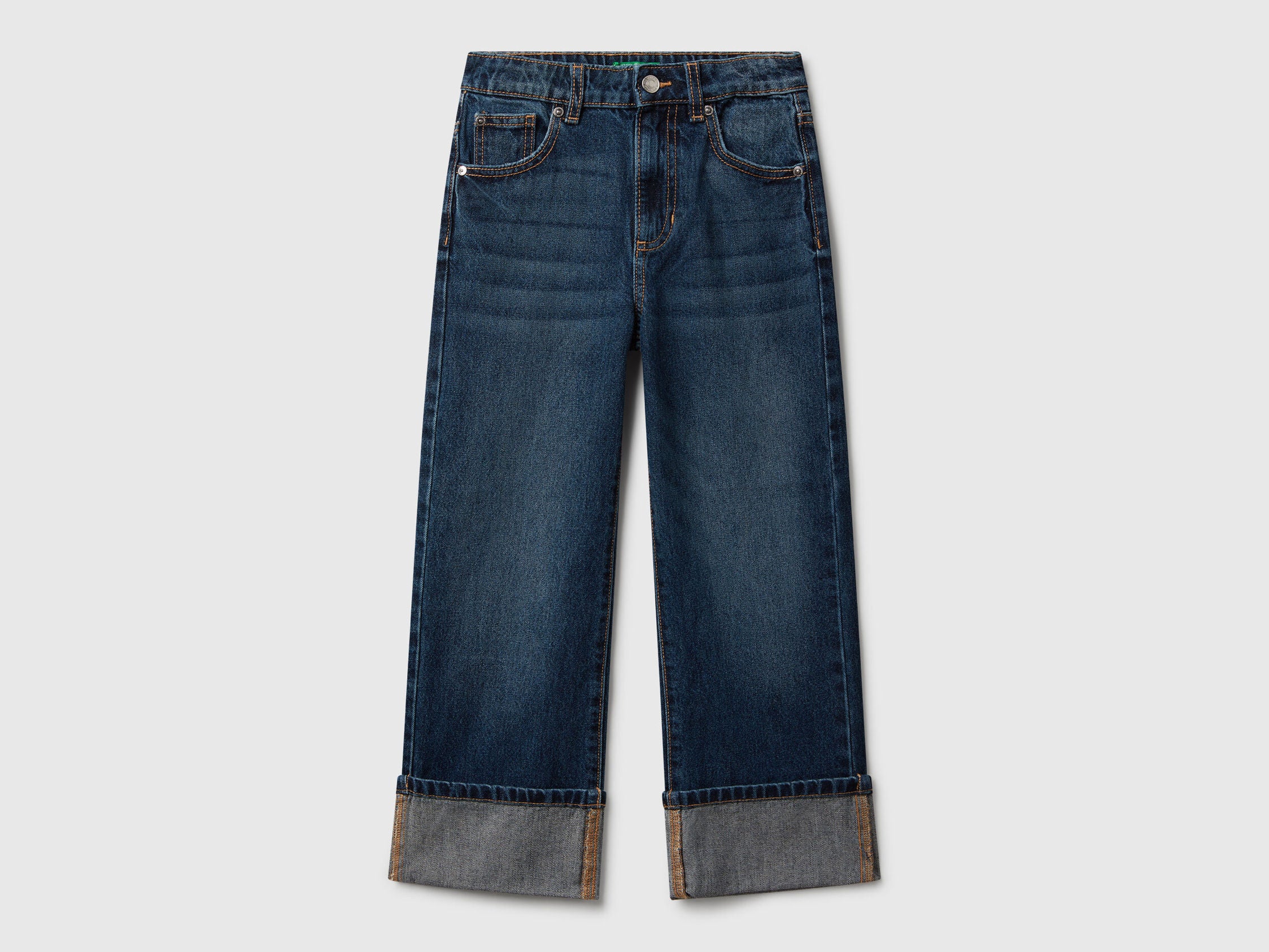 Benetton_Blue_Straight Jeans with Cuffs_4AW7CE049_901_01