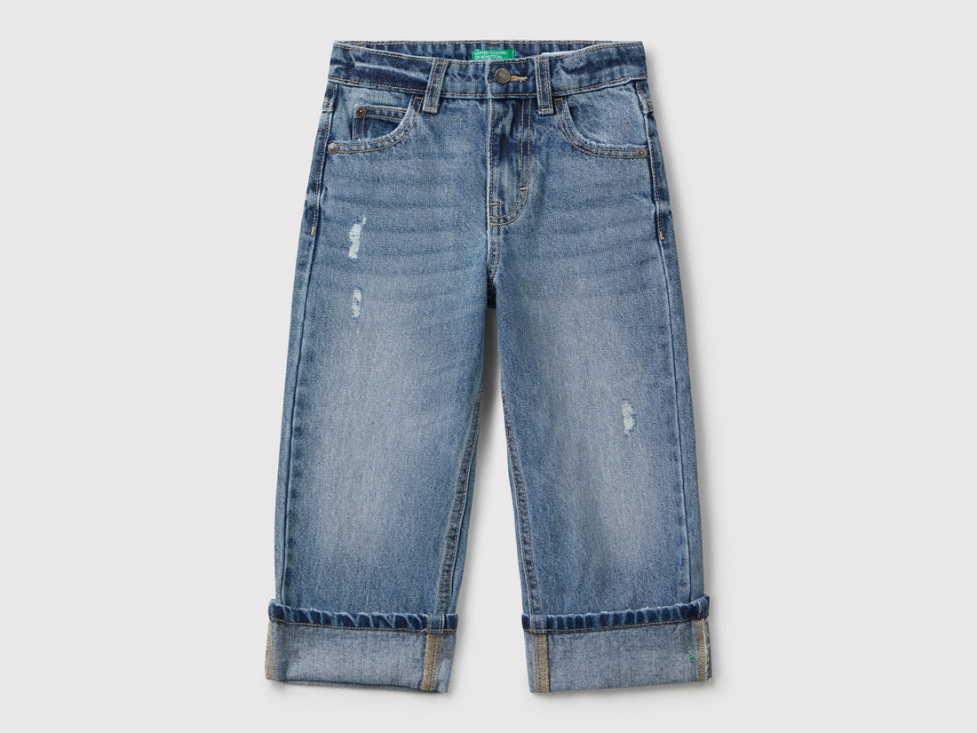 Benetton_Blue_Loose Fit Jeans with Roll-Up_4AW7GE02R_901_01