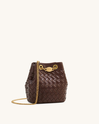 JW PEI Dark Brown Women Yara Hand-Woven Bucket Bag - Dark Brown SKU: 4B48-3_Dark Brown Image 03