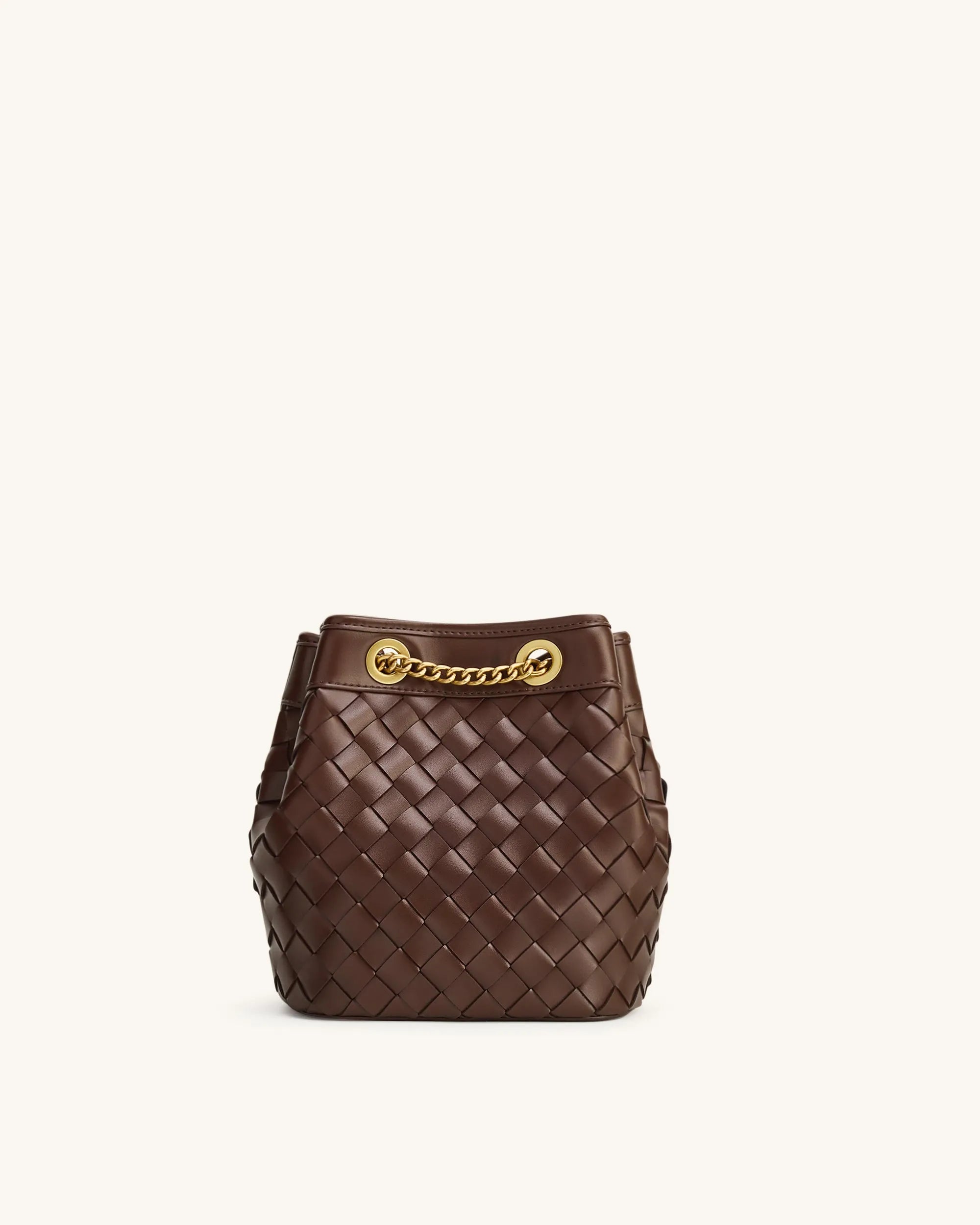 JW PEI Dark Brown Women Yara Hand-Woven Bucket Bag - Dark Brown SKU: 4B48-3_Dark Brown Image 04