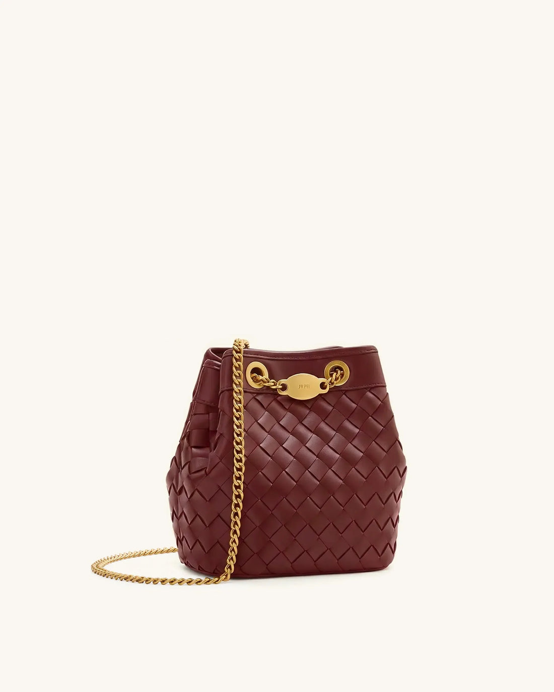 JW PEI Burgundy Women Yara Hand-Woven Bucket Bag  SKU: 4B48-4_Burgundy Image 02