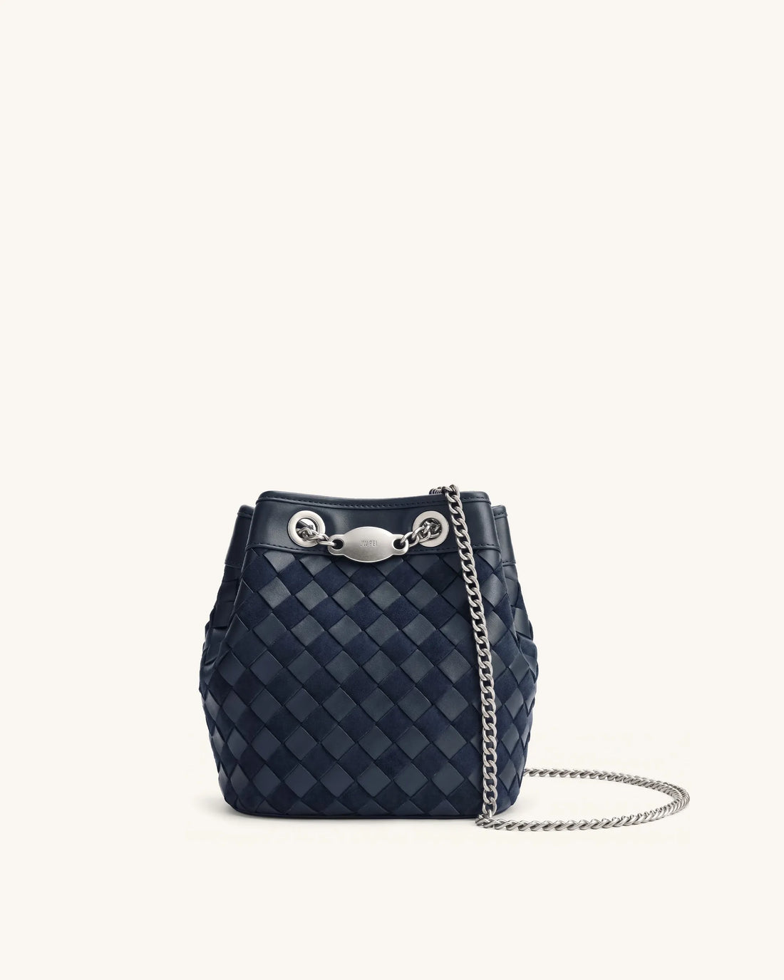 JW Pei Dark Blue Women Yara Faux Suede Hand-Woven Bucket Bag SKU: 4B48-50_Dark Blue Image 01