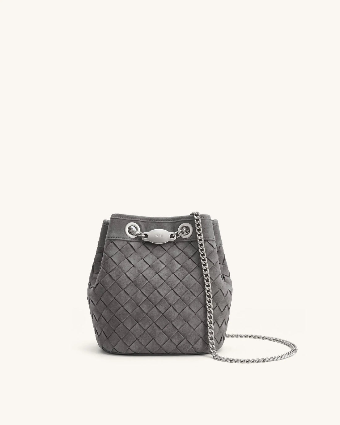 JW Pei Dark Grey Women Yara Faux Suede Hand-Woven Bucket Bag SKU: 4B48-91_Dark Grey Image 01