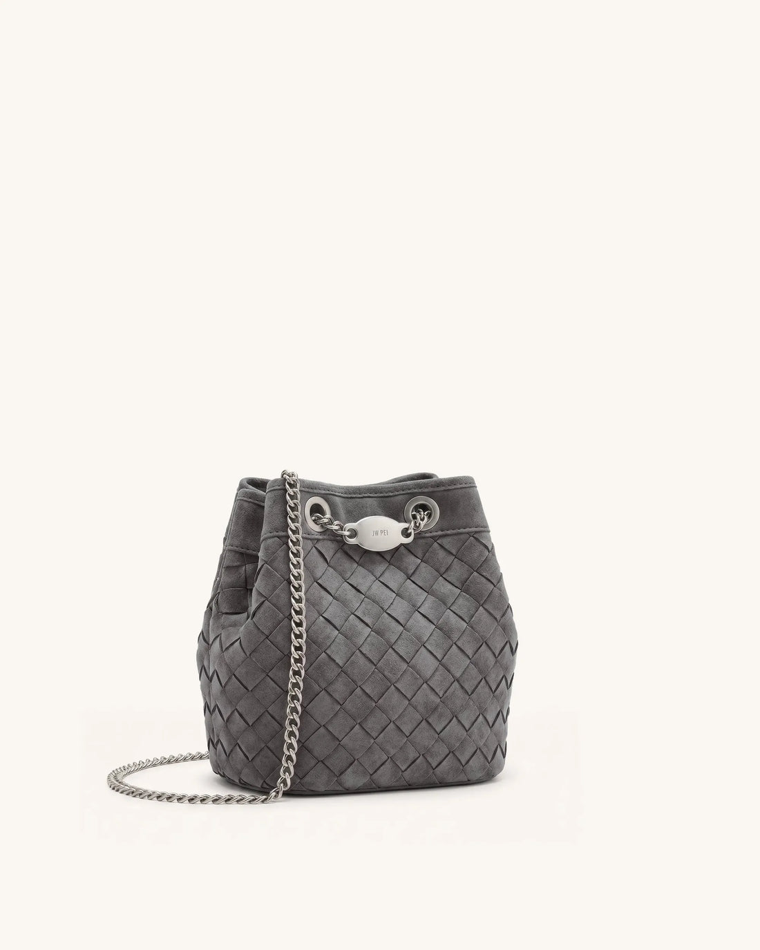 JW Pei Dark Grey Women Yara Faux Suede Hand-Woven Bucket Bag SKU: 4B48-91_Dark Grey Image 02