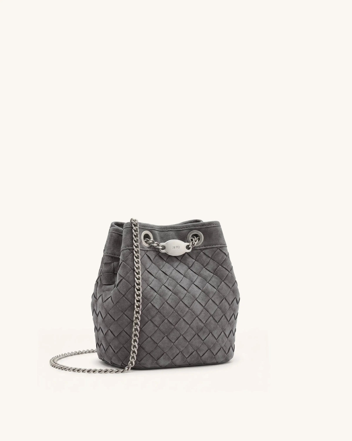 JW Pei Dark Grey Women Yara Faux Suede Hand-Woven Bucket Bag SKU: 4B48-91_Dark Grey Image 02