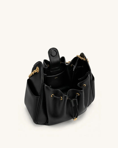 JW Pei Black Women Rowan Ruched Drawstring Chain Bucket Bag SKU: 4B73-1_Black Image 04