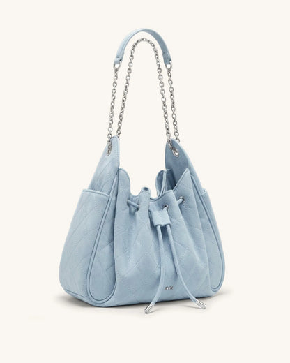 JW Pei Blue Women Rowan Faux Suede Quilted Chain Bucket Bag SKU: 4B73-5_Blue Image 02