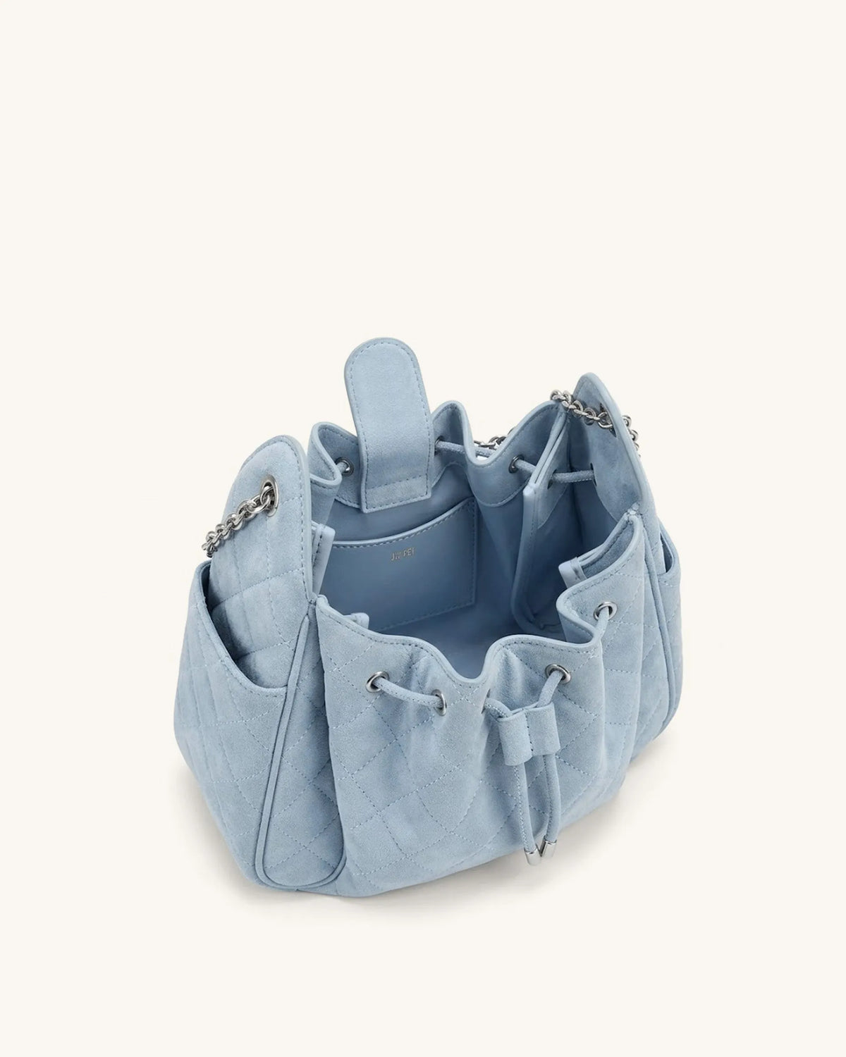 JW Pei Blue Women Rowan Faux Suede Quilted Chain Bucket Bag SKU: 4B73-5_Blue Image 04