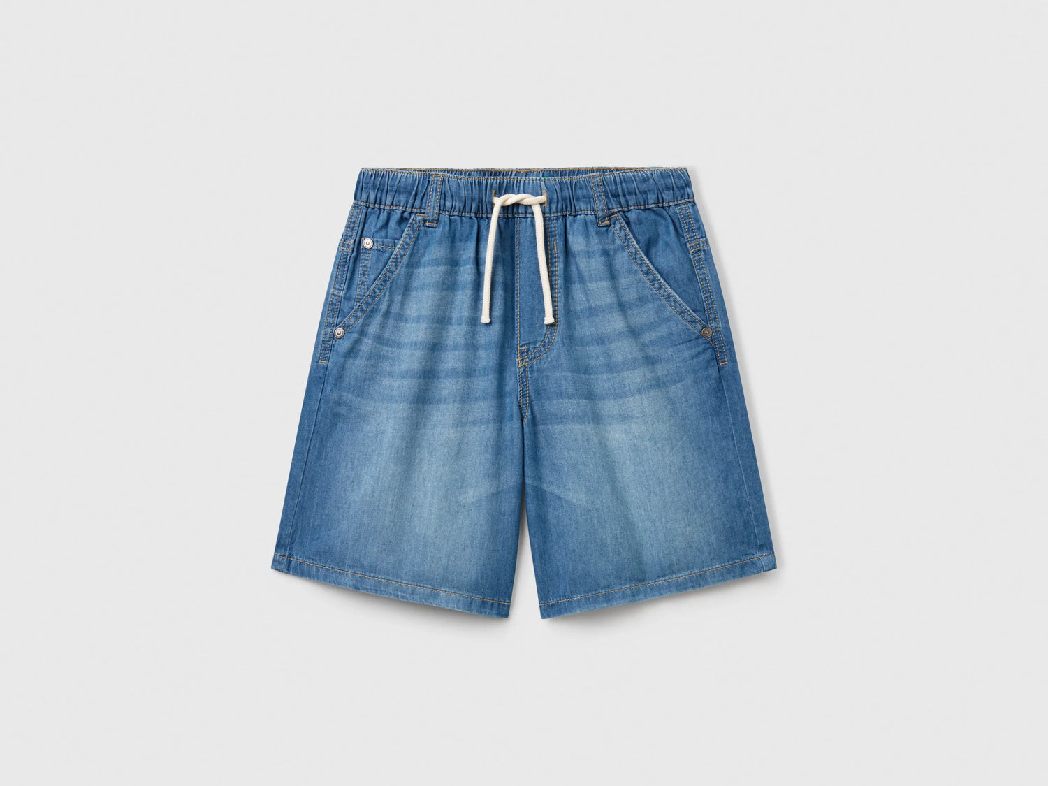 Benetton Blue Boys Bermuda Shorts in Chambray SKU: 4DHJC9047_901 Image 01