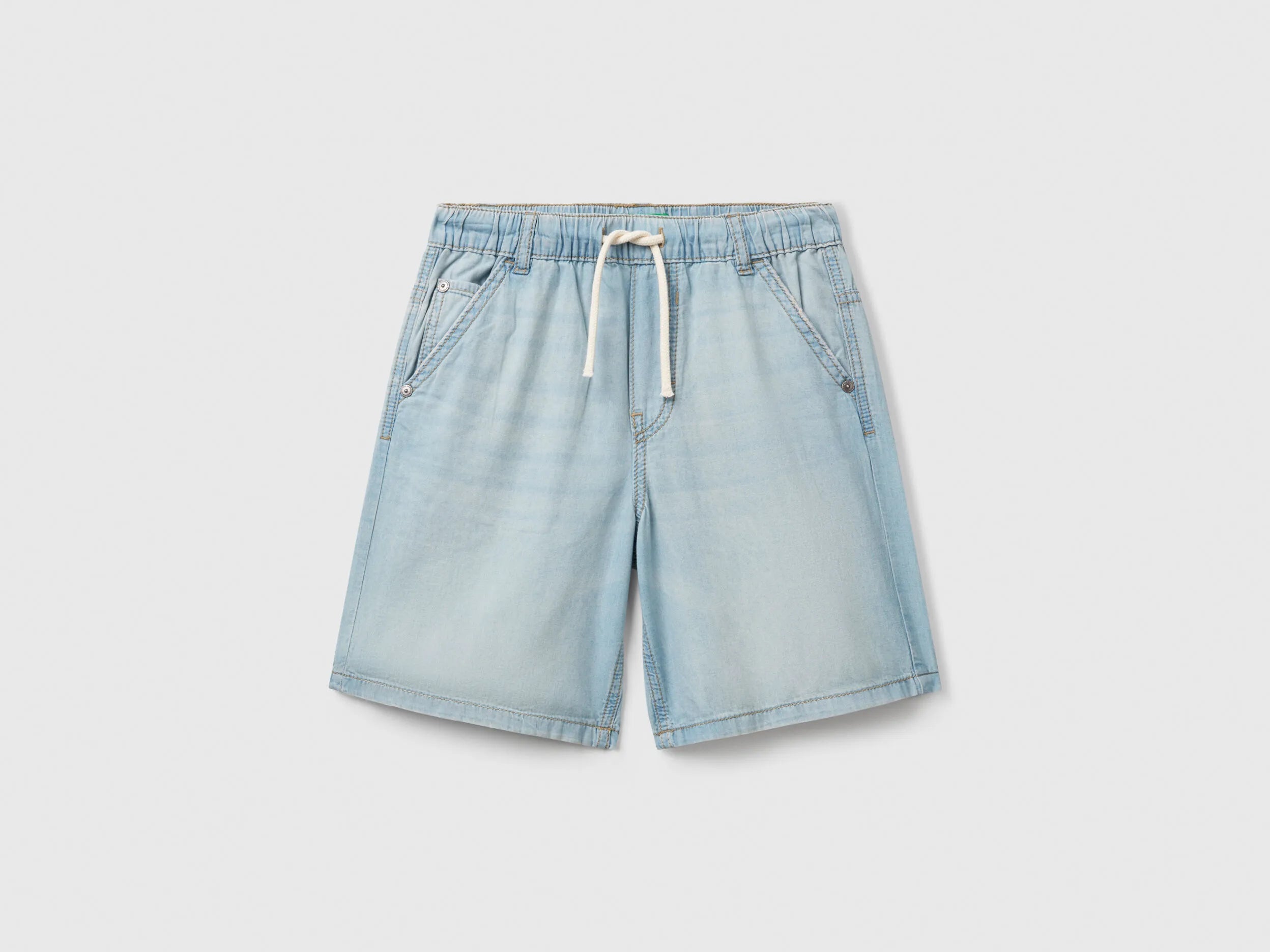 Benetton Sky Blue Boys Bermuda Shorts in Chambray SKU: 4DHJC9047_902 Image 01